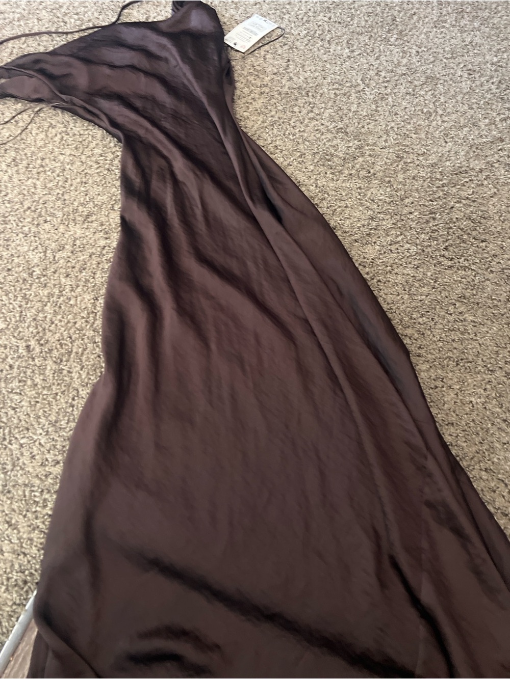 Zara Satin Slip Maxi Dress - Brown